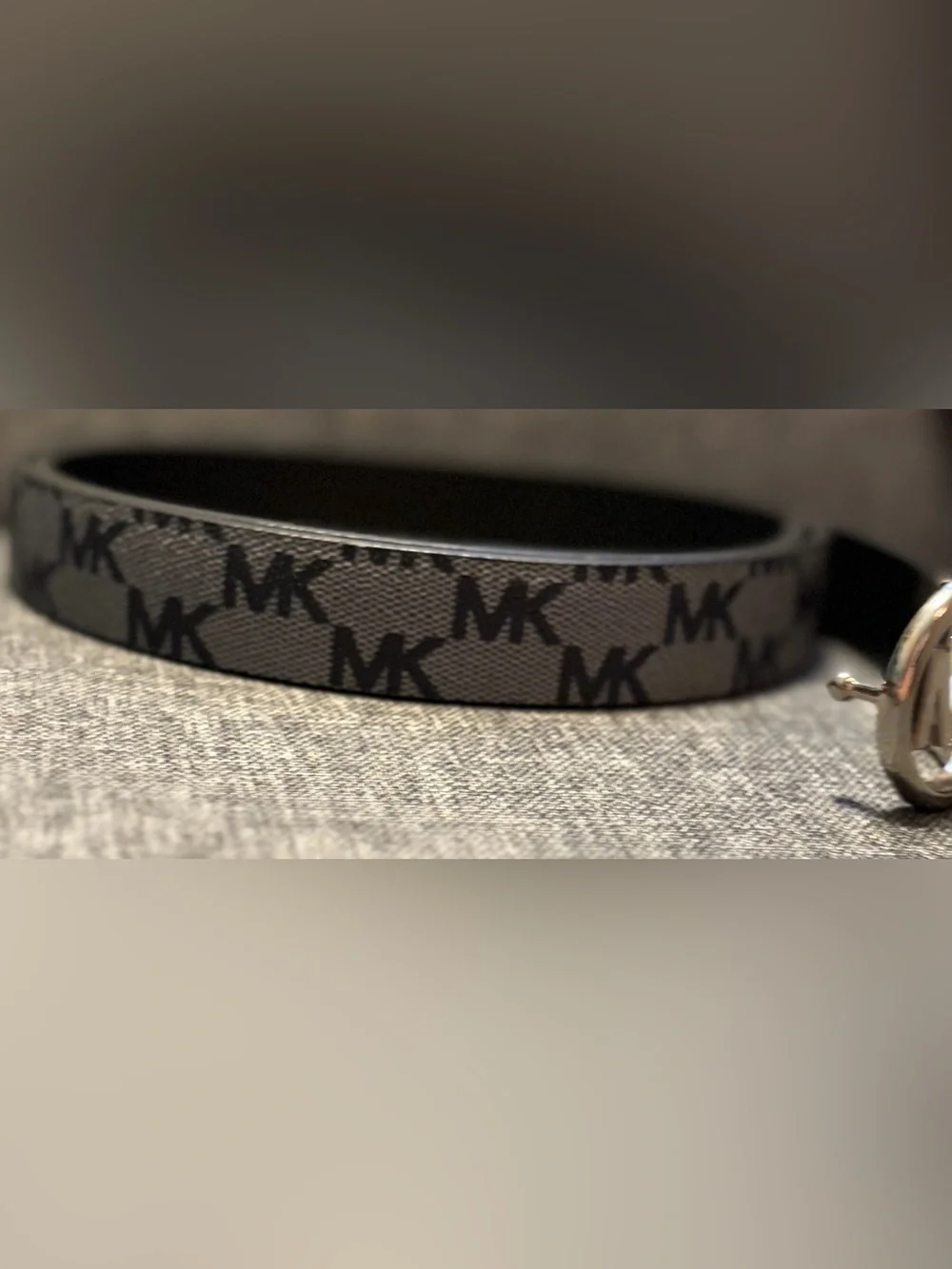 Michael Kors Gray Monogram Logo Slim Belt with MK Circle Buckle